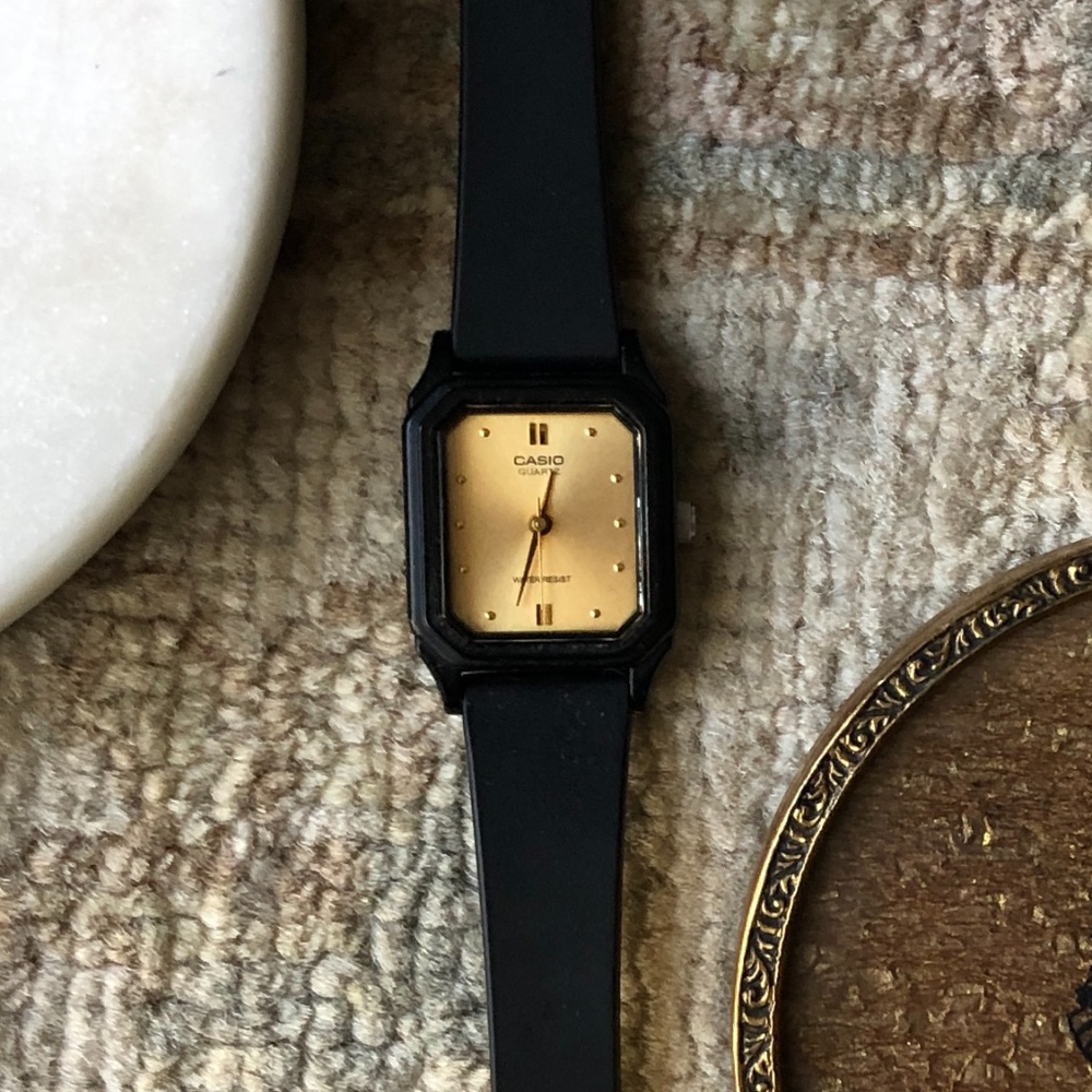 Casio Wristwatch with Gold Face and Black Band